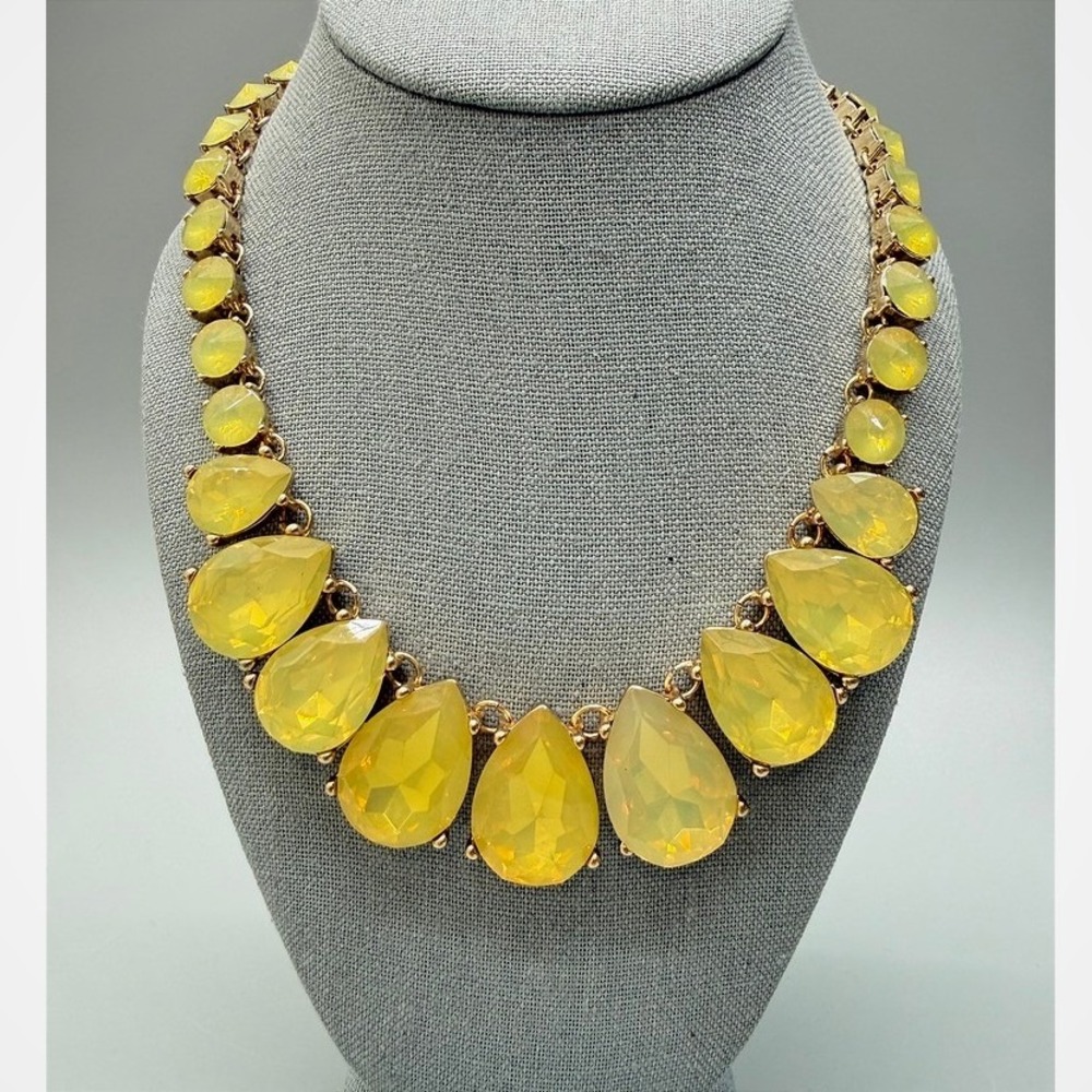 Oversized Yellow Rhinestone Statement Necklace 18" Gold Tone Chunky Chic Sparkle